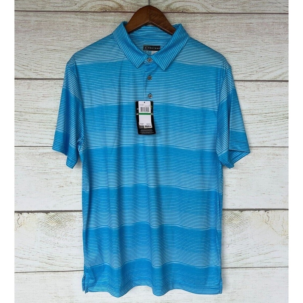 PGA Tour Golf Polo Shirt Mens Size Large Blue Blossom Stripe Golf Polo Shirt New